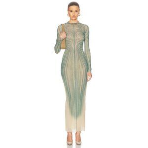 Jean Paul Gaultier Spiral Long Dress in Ecru & Aqua